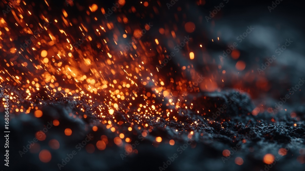 Fototapeta premium Fiery sparks dance in the dark, creating a stunning display of light and texture.