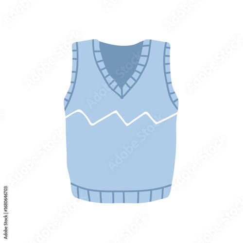 Knitted vest with zigzag pattern. Cozy sleeveless woolen top clothing, casual...