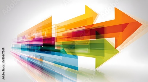 Dynamic abstract design with vibrant, translucent arrows creating a sense of forward movement and progress.