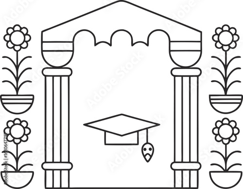 Illustration of an academic archway with flowers and columns, a symbolic design for graduation and educational themes