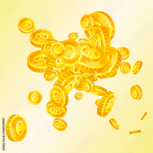 European Union Euro coins falling. Scattered gold