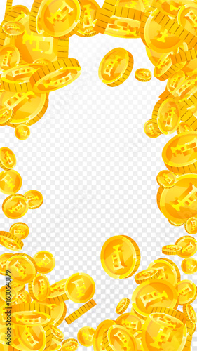 Swiss franc coins falling. Gold scattered CHF