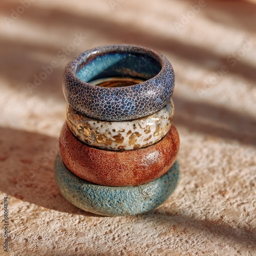 Stacked ceramic rings in varied colors