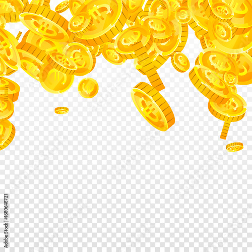 European Union Euro coins falling. Scattered gold