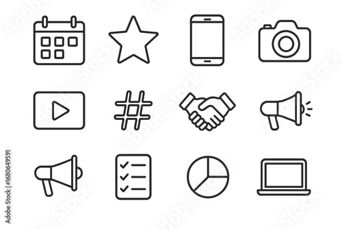 Influencer Collaboration Icons. Outline icon set of influencer collaboration calendar: calendar, star icon,