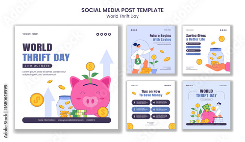 World Thrift Day Flat Cartoon Social Media Post Hand Drawn Template Illustration