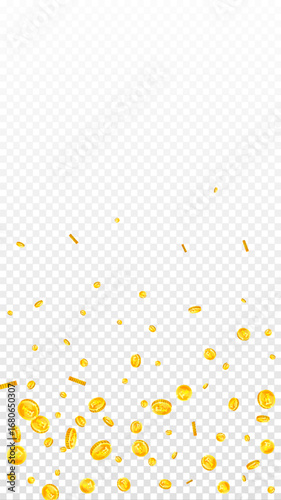 Swiss franc coins falling. Gold scattered CHF