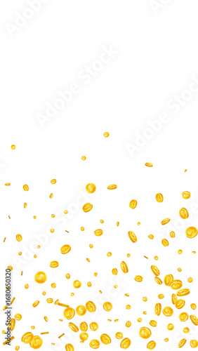 American dollar coins falling. Scattered gold USD