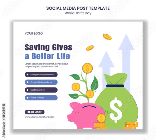Flat Cartoon Hand Drawn Background for World Thrift Day Social Media Post Template