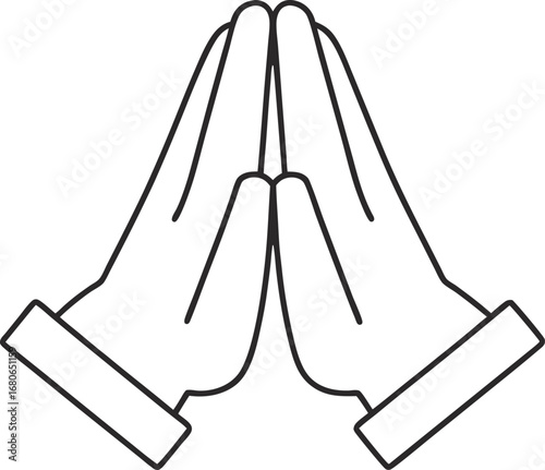 Praying hand clip art illustration for design project, religious theme, or graphic element in black and white