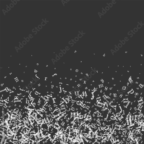 Flying latin letters. White chalk  scattered