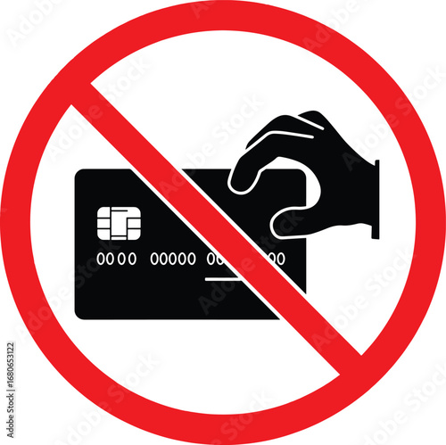 Prohibition icon no credit card fraud cyber crime symbol inside red circle isolated on transparent background