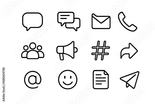 Workplace Communication Icons. Outline icon set of workplace communication: chat bubble, message thread, email