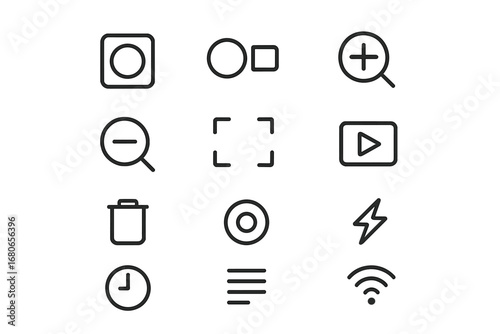 Camera Remote Icons. Outline icon set of camera remote buttons: shutter release, video record, zoom in, zoom