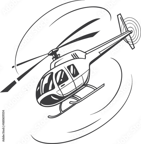Dynamic helicopter with rotor motion effect illustration on a clean white background