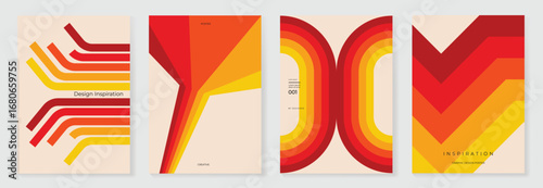 Autumn gradient poster on beige background vector set. Minimalist cover template with orange tone geometric shape in different shape. Ideal design for social media, banner, autumn season card. 