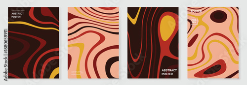 Autumn gradient poster background vector set. Minimalist cover template with autumn tone topographic map in different shape. Ideal design for social media, banner, autumn season card.