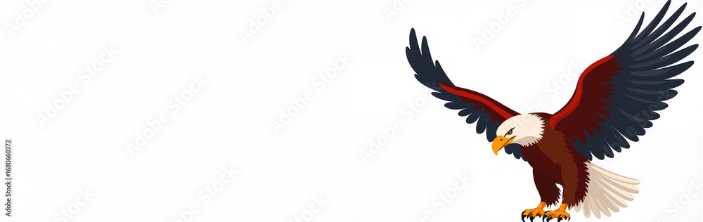 Fototapeta premium Eagle soaring with wings outstretched in dynamic flight, representing strength and freedom, capturing the majestic presence of this bird in flight.