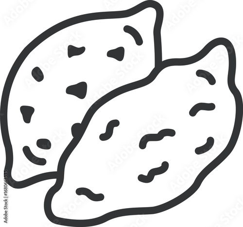 銀紙に包まれた、サツマイモのアイコン（線画）のイラスト