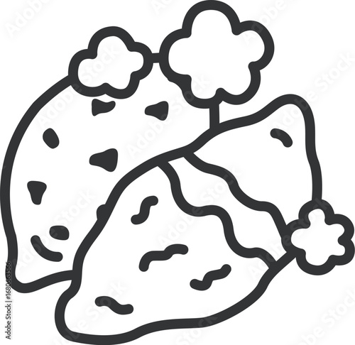 ホカホカの、銀紙に包まれた、焼き芋のアイコン（線画）のイラスト