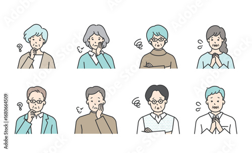 困った表情のシニア男女の上半身イラスト