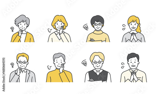 困った表情のシニア男女の上半身イラスト