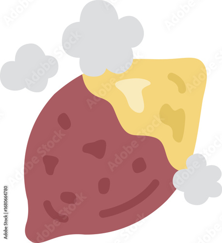 ホカホカの、銀紙に包まれた、焼き芋のアイコンのイラスト
