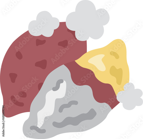 ホカホカの、銀紙に包まれた、焼き芋のアイコンのイラスト