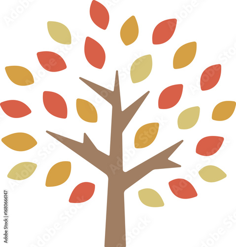 秋の紅葉した、木のアイコンのイラスト