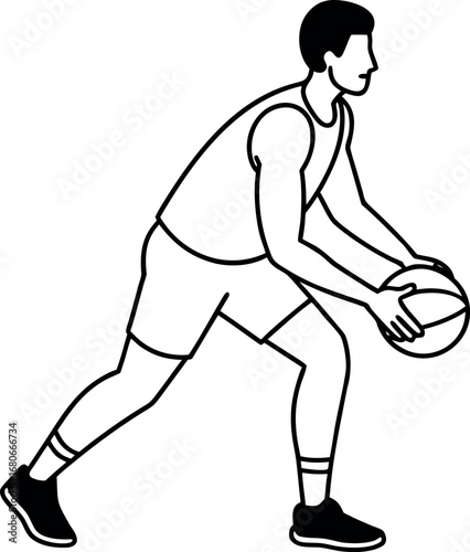Athlete dribbling a basketball preparing for a jump shot on the court