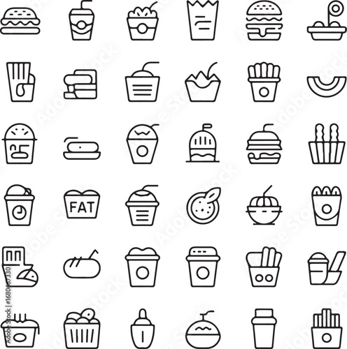 Assorted Fast Food and Drink Icons Arranged in a Grid burger hamburger