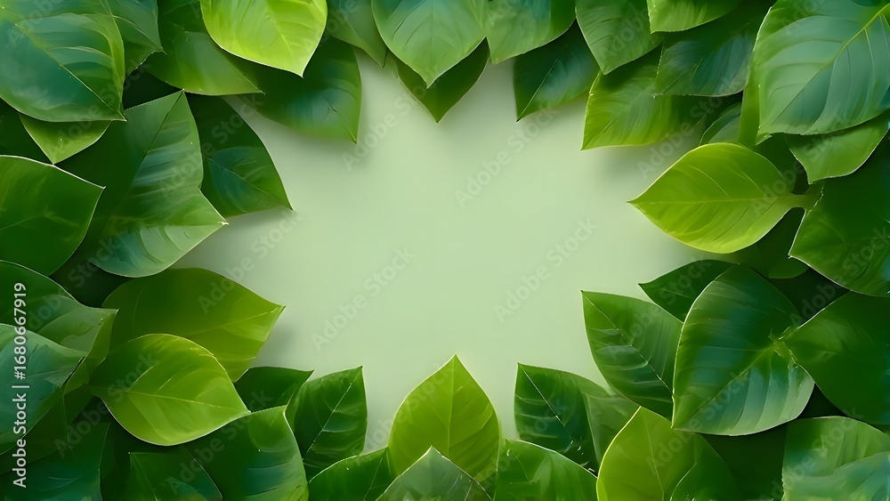 Abstract 3D Green Leaf Pattern Background with Copy Space