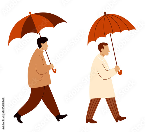 Man with Umbrella. Isolated Seasonal Character on White Background. Vector illustration. Not AI