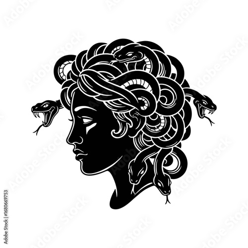 Medusa Gorgon Profile with Snake Hair Silhouette Vector Illustration