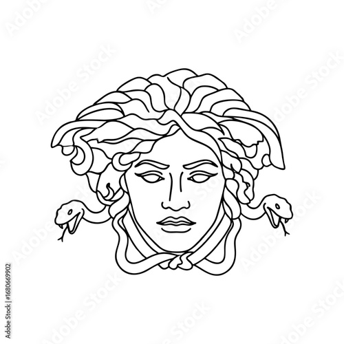 Minimalist Medusa Head Line Art Vector Illustration with Snakes Hair