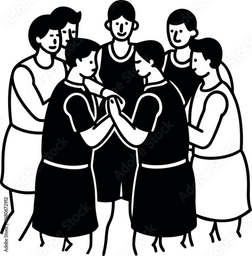 Basketball team huddle before the big game showing teamwork and camaraderie