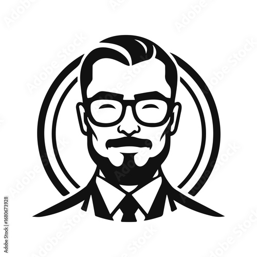 Man icon, businessman avatar vector, office worker icon, hipster face design, graphic male portrait, businessman avatar, bearded man, office worker, hipster face, male portrait