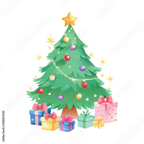 Watercolor Christmas Tree Illustration Set (Festive Holiday Collection)