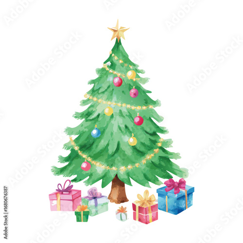 Watercolor Christmas Tree Illustration Set (Festive Holiday Collection)