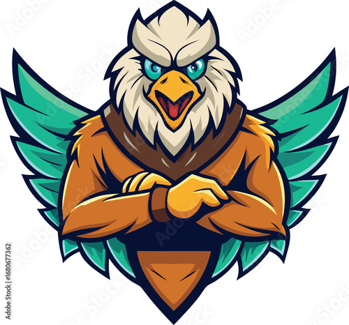 Powerful Griffin Mascot with Fierce Eyes and Sharp Wings Ready for Action