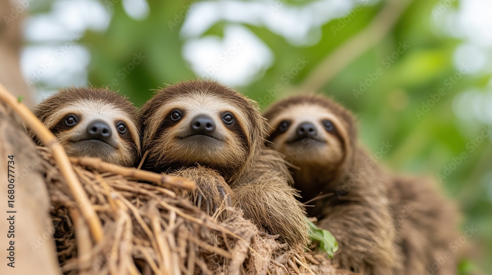 Fototapeta premium Sloths with copy space background. World wildlife day concept.