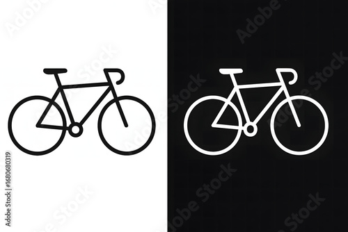 Minimalist bicycle outline symbol collection, featuring black and white vector icons for cycling, sport, and transport signs