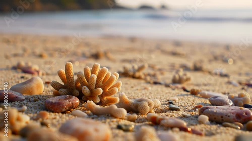 Close-up of coral fragments on a beach