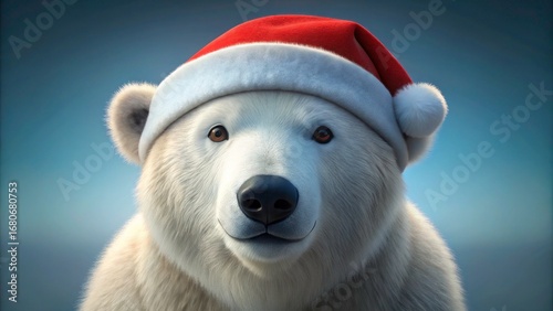 Polar bear wearing Christmas hat cartoon