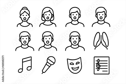Operatic Voice Icons. Outline icon set of operatic voice types: soprano, mezzo-soprano, contralto, tenor,