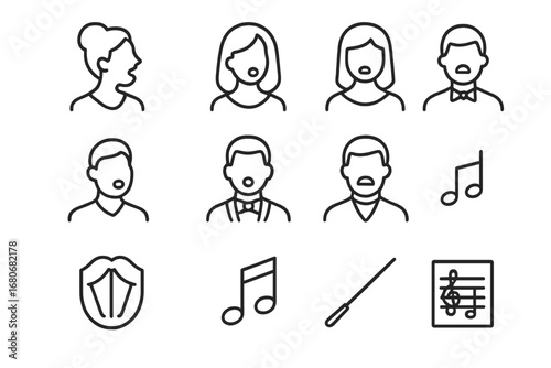 Operatic Voice Icons. Outline icon set of operatic voice types: soprano, mezzo-soprano, contralto, tenor,