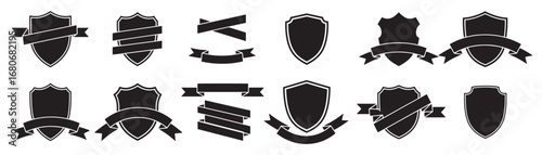 decorative vintage shield and ribbons banner adjust set