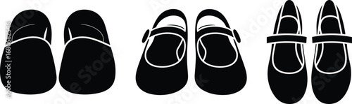 Vector silhouette set of women’s flat shoes with straps, perfect for fashion, footwear design, apparel illustration, and accessories projects.