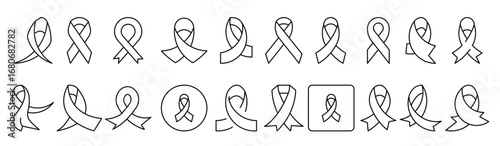 Cancer Pink Ribbon Thin Icons Collection. vector