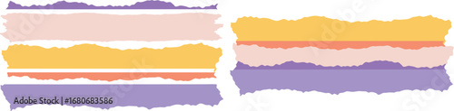 Colorful horizontal torn paper strips with uneven edges create a textured background collage vector